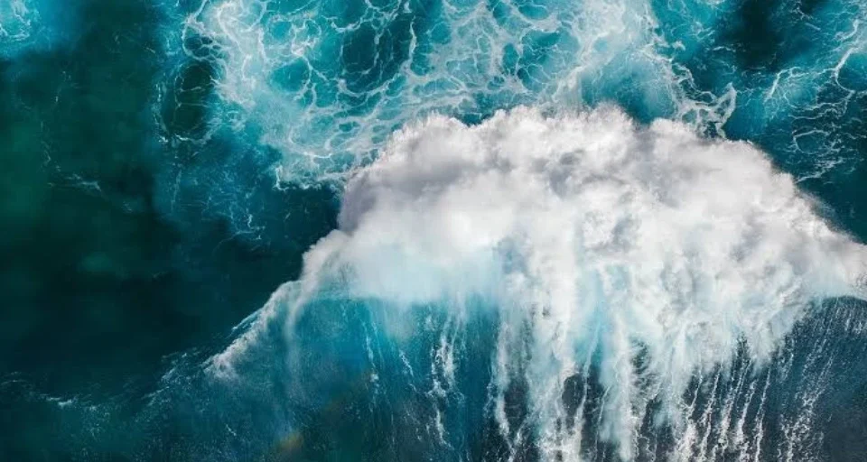 Carbon dioxide dissolves at the ocean surface
