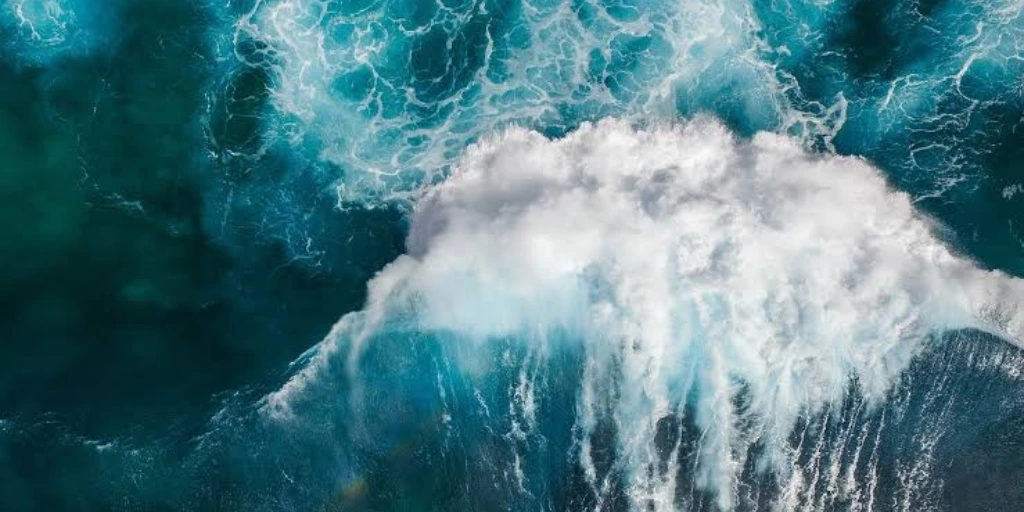 Carbon dioxide dissolves at the ocean surface